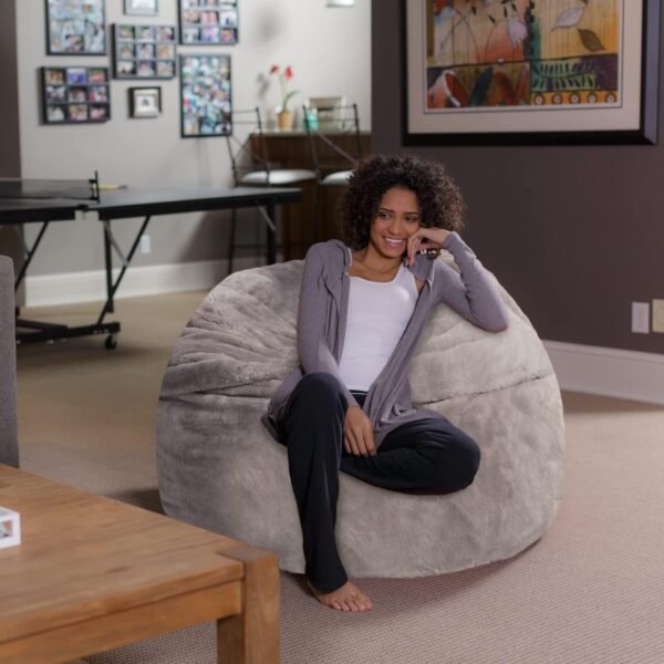 Sofa Sack Bean Bag Chair - Plush, Ultra Soft - Memory Foam Bean Bag Chair with Faux Rabbit Fur Cover - Stuffed Foam Filled Furniture and Accessories for Dorm Room 4 Feet - Gray - Image 2