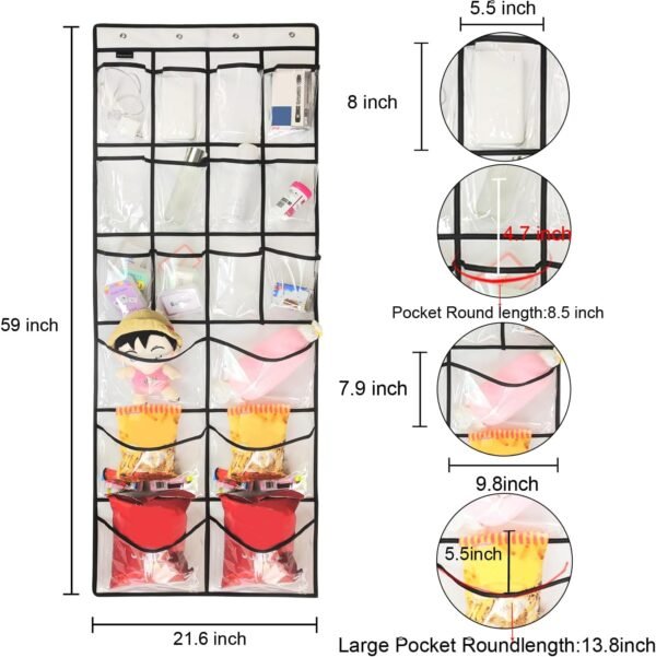 Extra Large Hanging Crystal Clear Over Door Shoe Organizers, Closet Shoe Organizer Shoe Rack Organizer Shoe Storage, 12+6Pockets, 4Hooks, white (59"x 21.6") - Image 3