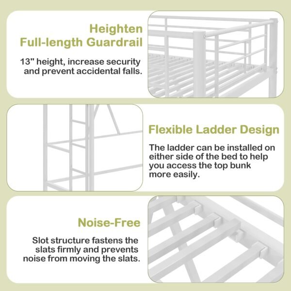 VECELO Metal Loft Bed Twin Size, Heavy Duty Bedframe with Removable Ladder and Safety Guardrail, Space-Saving, Noise Free, No Box Spring Needed, Off White - Image 5