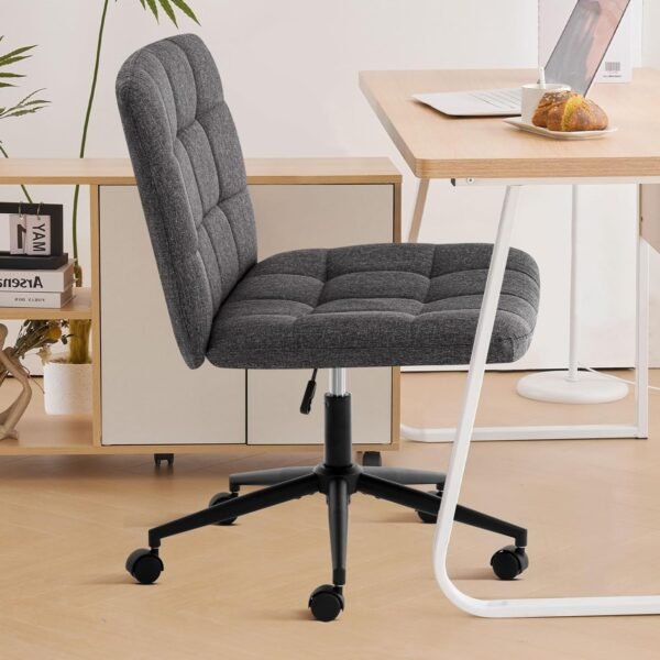 Furniliving Armless Office Desk Chair, Linen Fabric Padded Swivel Chair, Adjustable Home Office Chair with 360° Wheels, Wide Criss Cross Chair for Desk for Living Room, Bedroom, Darkgrey - Image 8