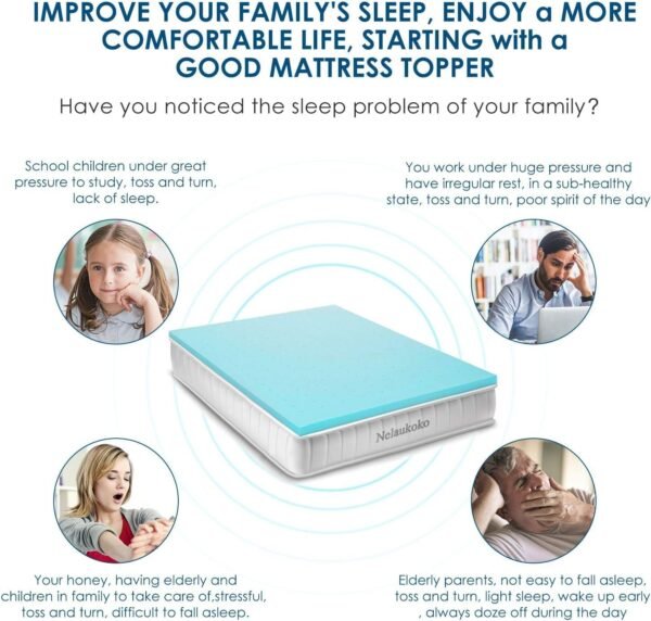 Nelaukoko Memory Foam 2 Inch Twin XL Mattress Topper Bed Topper for College Dorm, Gel Soft Foam Mattress Pad, Single XL Gel Infused - Image 6