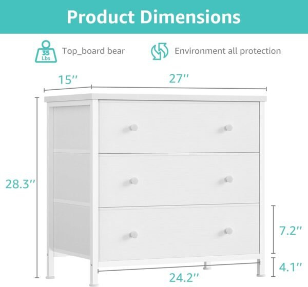 BOLUO White Nightstand with Fabric Drawers, Large Night Stand 3 Drawer Dresser for Bedroom, Closet, Girls Modern - Image 2