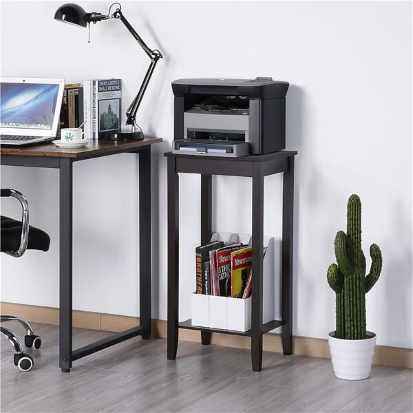 Topeakmart 2-Tier Tall End Table with Storage Shelf and Solid Wood Legs, Sofa Side Table Telephone Table for Living Room/Couch/Hallway/Small Spaces, D12xW15xH29 Inches, Dark Coffee - Image 8
