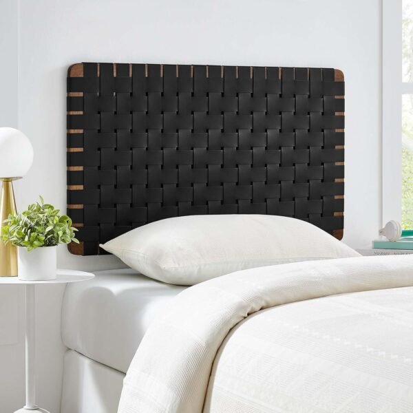 Modway Sparta Vegan Leather Weave Twin Headboard in Walnut Black, Faux Leather Twin Headboard Only with Wall Mount Design for Children's Bedroom, College Dorm, or Guest Room - Image 2