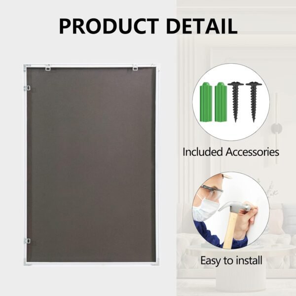Bathroom Mirrors for Wall Mirror 24x36 inch Vanity Mirror White Bathroom Mirror Aluminum Alloy Frame 24 x 36 Mirror White Metal Mirror Peaked Trim Wall-Mounted Mirrors White Frame Mirror - Image 3