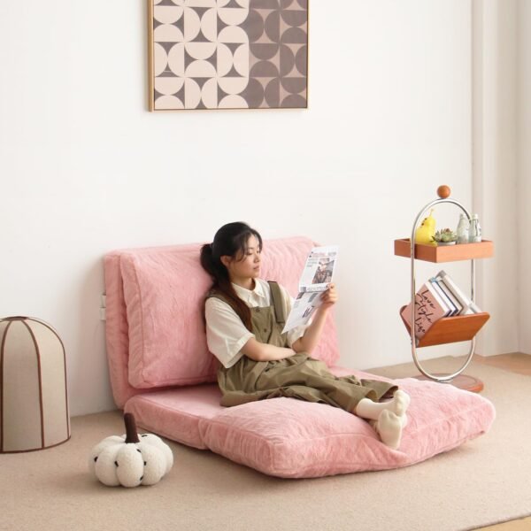 N&V Folding Matress Sofa Bean Bag Bed, Foam Filling Folding Matress Sofa, Includes Removable and Machine Washable Cover, Soft Premium Faux Fur (Small, Pink) - Image 5