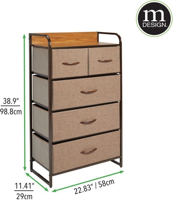 mDesign Tall Dresser Storage Chest - Vanity Furniture Cabinet Tower Unit for Bedroom, Office, and Closet - Textured Print - 5 Removable Drawers - Coffee/Espresso Brown - Image 3