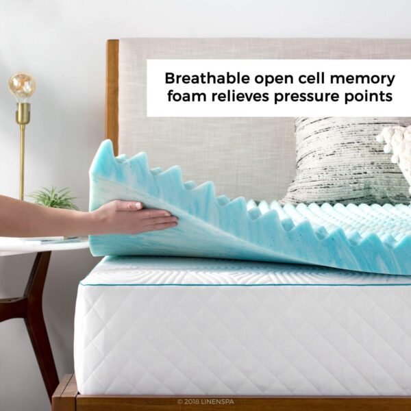 Linenspa Convoluted Gel Memory Foam, 3 Inch, Promotes Airflow, Relieves Pressure Points, Evenly Disperses Body Weight Mattress Topper, Twin XL, Blue Swirl - Image 2