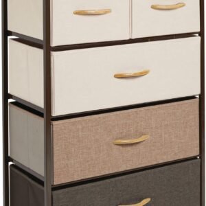 mDesign Tall Dresser Storage Chest – Vanity Furniture Cabinet Tower Unit for Bedroom, Office, and Closet – Textured Print – 5 Removable Drawers – Multi/Espresso Brown
