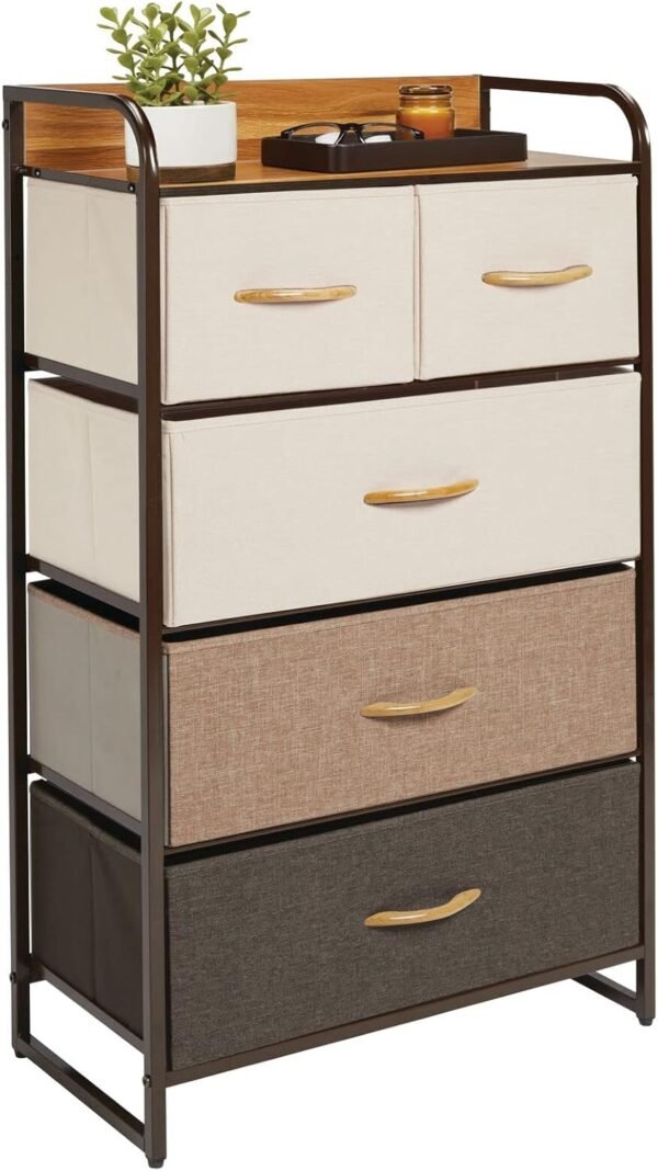 mDesign Tall Dresser Storage Chest - Vanity Furniture Cabinet Tower Unit for Bedroom, Office, and Closet - Textured Print - 5 Removable Drawers - Multi/Espresso Brown