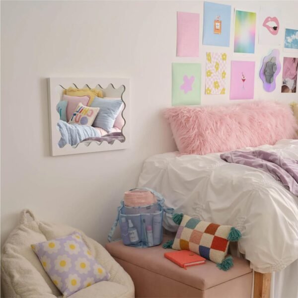 Dormify Medium Ripple Mirror | Stylish & Functional | 24" x 18" | White | Lightweight & Durable | Wood & Glass | Dorm Room Accent & Decor | Bedroom & Dorm Room Accent - Image 3