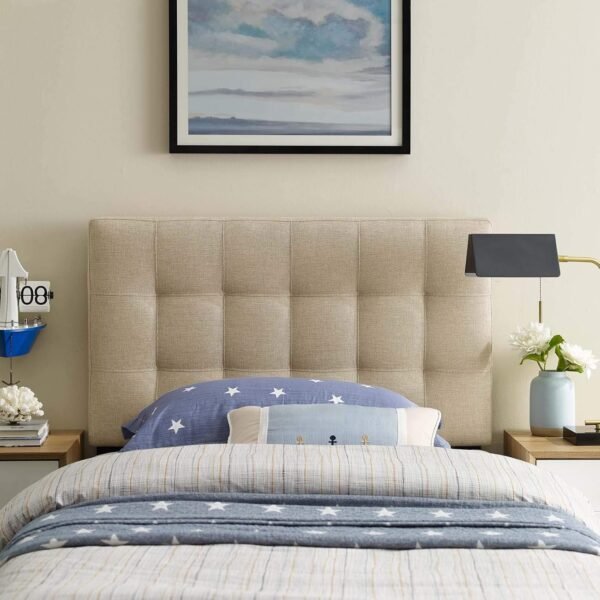 Modway Lily Tufted Linen Fabric Upholstered Twin Headboard in Beige - Image 2