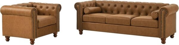 Rolled Arm Air Leather Club Chair Set of 2, 2-Piece Accent Chair Set for Living Room Small Apartment Office Décor - Image 8