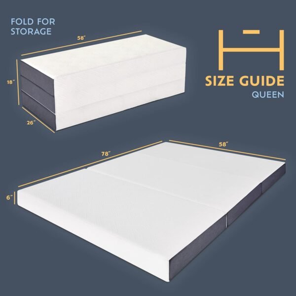 Heyward Luxury 6” Memory Foam Trifold Mattress | Queen, Portable Space Saver, Firm, CertiPUR-US Certified | Washable Jacquard Ventilated Material w/Non-Slip Base | 78”L x 58”W x 6”H - Image 2
