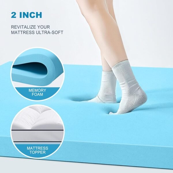 MASVIS Queen Size Dual Layer 4 Inch Memory Foam Mattress Topper, 2 Inch Gel Memory Foam and 2 Inch Cooling Pillow Top Mattress Pad Cover for Back Pain, Medium Support - Image 4