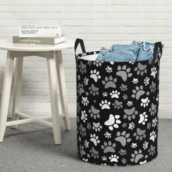 Black And White Dog Paws Round Laundry Hamper Cute Animal Footprints Storage Basket Toys Clothes Organizer Bin For Home Bathroom Bedroom Dorm Nursery, 38l - Image 7