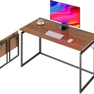 Folding Desk 40 Inch – Small Foldable Desk for Small Space Minimalist, Space Saving Collapsible Compact Desk Portable Table for Craft, Writing, Study and Work (No Assembly Required)