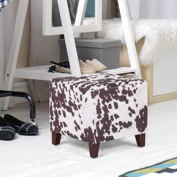 Asense Footrest Ottoman Linen Fabric Upholstered Square Footstool with Wooden Legs, Cow Brown - Image 2
