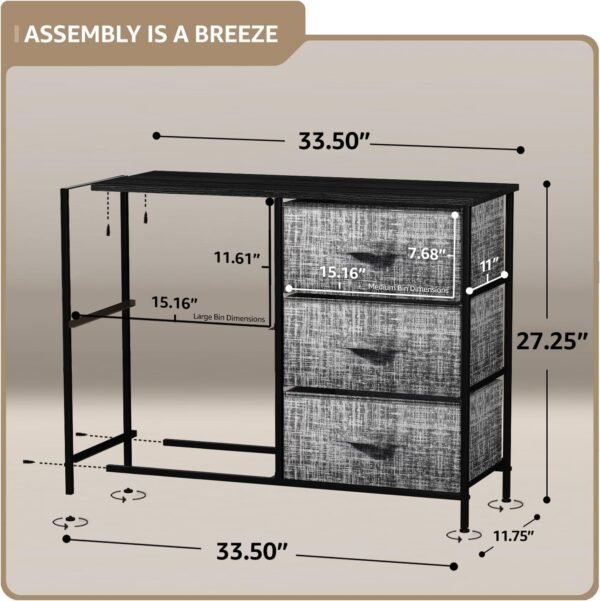 Sorbus Dresser with 5 Drawers - Chest Organizer Unit with Steel Frame Wood Top & Handle Easy Pull Fabric Bins for Clothes - Storage Furniture for Bedroom, Hallway, Living Room, Nursery & Closet - Image 3