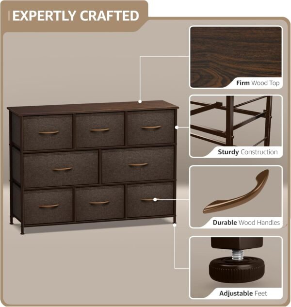 Sorbus Dresser with 8 Drawers - Chest Organizer Unit with Steel Frame Wood Top & Handle Easy Pull Fabric Bins for Clothes - Wide Storage Furniture for Bedroom, Hallway, Living Room, Nursery & Closet - Image 4