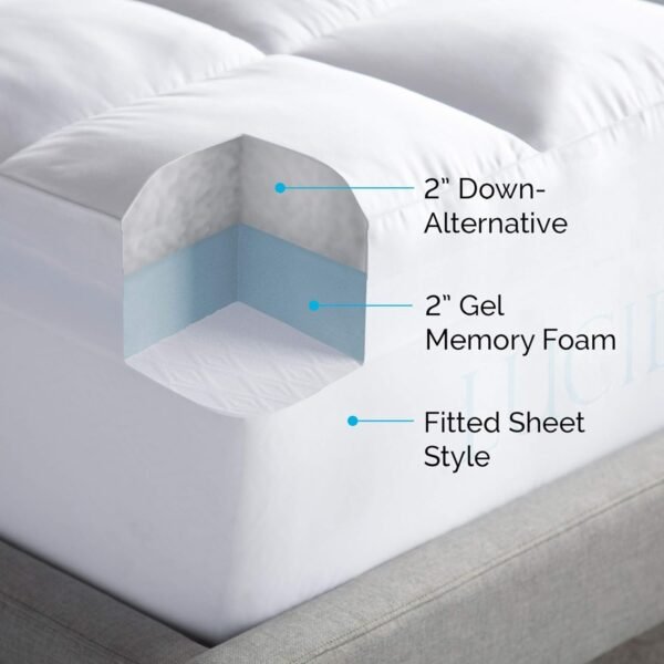 LUCID 4 Inch Down Alternative and Gel Memory Foam Mattress Three Toppers in One-Hypoallergenic, Twin, White - Image 5