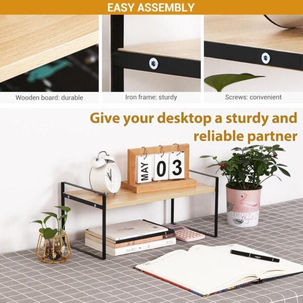 YGYQZ Wood Office Desk Shelf Organizer - Desktop Supplies Cute Dresser Top Organization Storage Rack and Cubicle Decor Aesthetic Bookshelf for Women Man and Kids (Black Wood-Single Tier) - Image 5