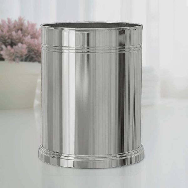 nu steel DR8MH Dual Ridge Collection Wastebasket Small Round Vintage Trash Can for Bathroom, Bedroom, Dorm, College, Office, 8.2" x 11" x 8.2", Shiny Mirror Finish, Large - Image 3