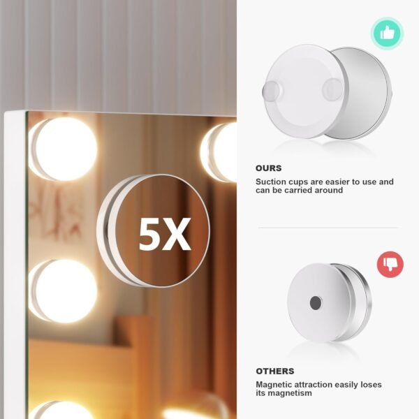 Hasipu Vanity Mirror with Lights, 11" x 14" Hollywood Mirror, Makeup Mirror with 11 Dimmable Bulbs, 3 Colors Modes, Touch Control, 360° Rotation, White - Image 4