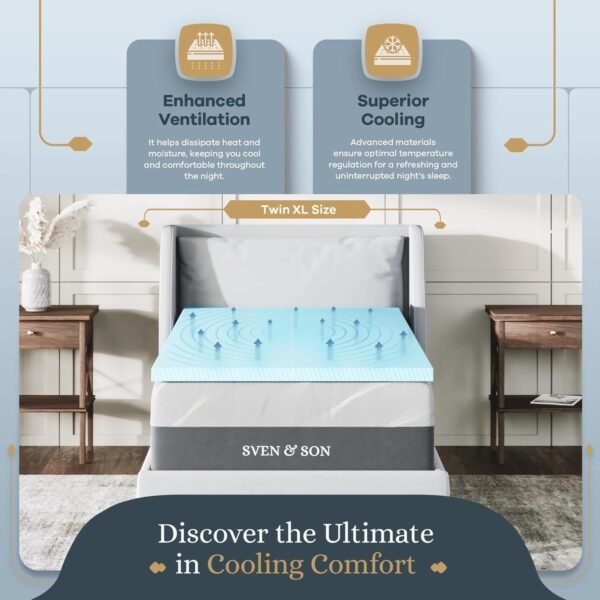 Sven & Son Memory Foam Mattress Topper, Luxury Cool Gel Infused, 2 inch Medium Soft - TwinXL - Image 2