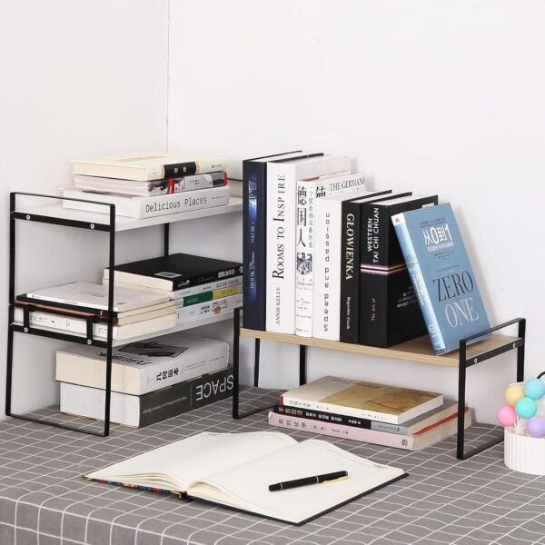 YGYQZ Wood Office Desk Shelf Organizer - Desktop Supplies Cute Dresser Top Organization Storage Rack and Cubicle Decor Aesthetic Bookshelf for Women Man and Kids (Black Wood-Single Tier) - Image 8