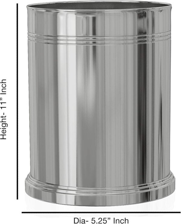 nu steel DR8MH Dual Ridge Collection Wastebasket Small Round Vintage Trash Can for Bathroom, Bedroom, Dorm, College, Office, 8.2" x 11" x 8.2", Shiny Mirror Finish, Large - Image 5