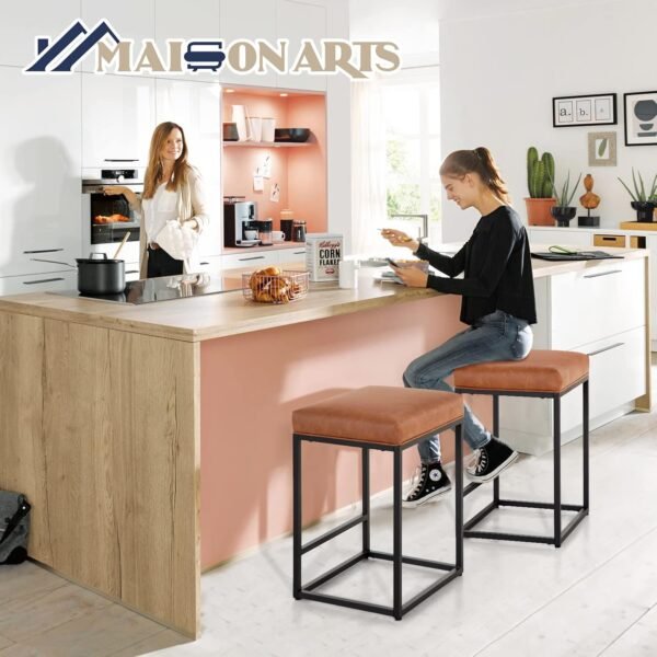 MAISON ARTS Counter Height Bar Stool for Kitchen Counter 24" Backless Industrial Stool Modern Upholstered Barstool Countertop Saddle Chair Island Stool,330 LBS Bear Capacity,1 Stool (24 Inch, Brown) - Image 4