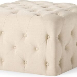 Maven Lane Henry Traditional Large Square Ottoman, Cushioned Footrest for Living Room Couch, Chair, or Dorm Room in Rustic Taupe Fabric Upholstery