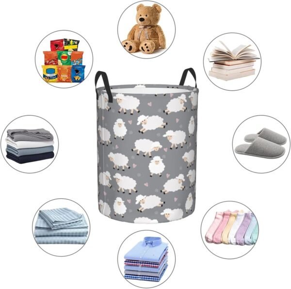 Cute Sheep (Gray) Round Laundry Hamper Storage Basket Toys Clothes Organizer Bin For Home Bathroom Bedroom Dorm Nursery, 62l - Image 5