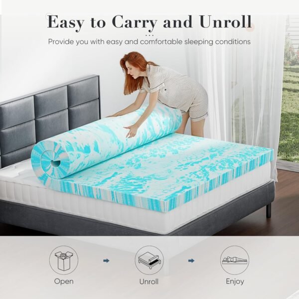 DUMOS 3 Inch Gel Memory Foam Mattress Topper Twin XL - Breathable, Cooling, Blue - Image 6