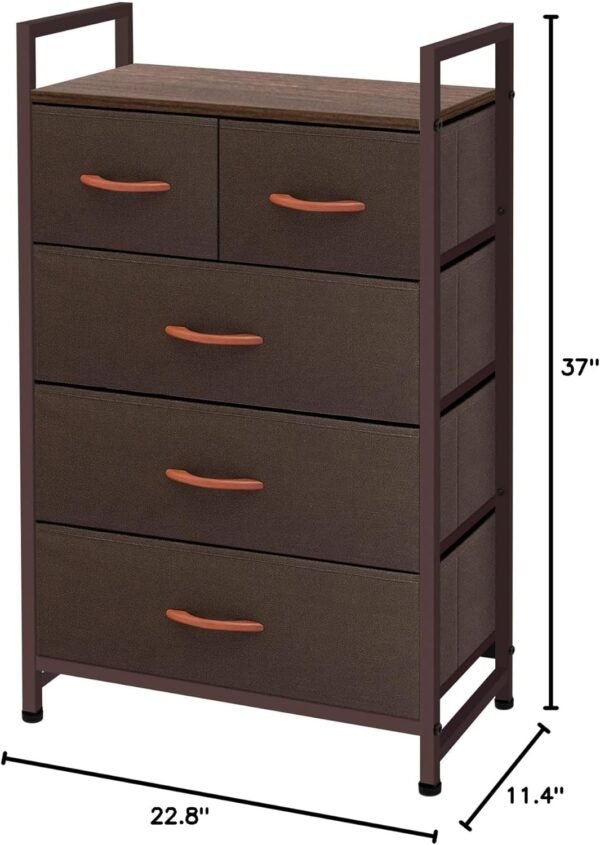 AZL1 Life Concept Storage Dresser Furniture Unit - Large Standing Organizer Chest for Bedroom, Office, Living Room, and Closet - 5 Drawers Removable Fabric Bins - Coffee - Image 8