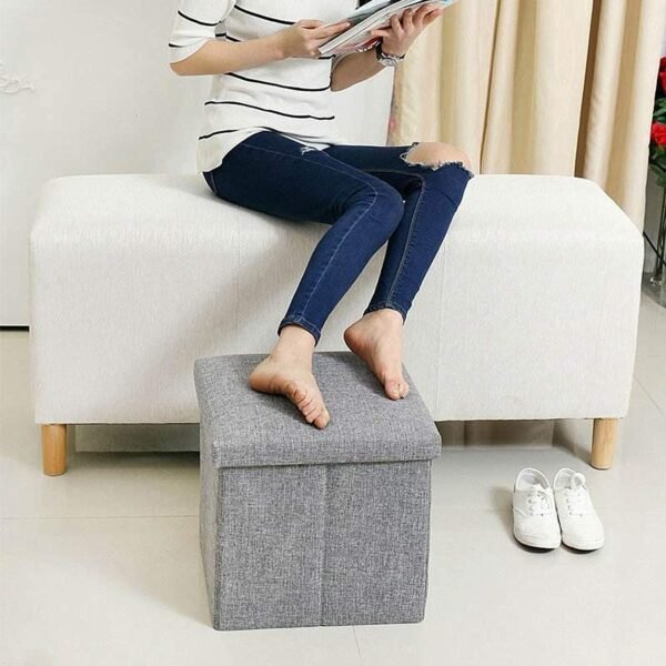 WoneNice Folding Storage Ottoman, Versatile Space-Saving Storage Cube Box with Memory Foam Seat, Max Load 100 kg Linen Beige 12 x 12 x 12 Inch - Image 5