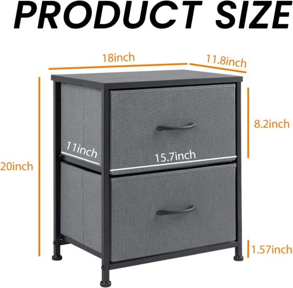 Sweetcrispy Nightstand with 2 Storage Drawers, 20" Height End Tabl Small e Bed Side Furniture, Wooden Top Fabric Cabinet Kids Night Stand Mini Dresser for Bedroom, Closet, Entryway, College Dorm - Image 3