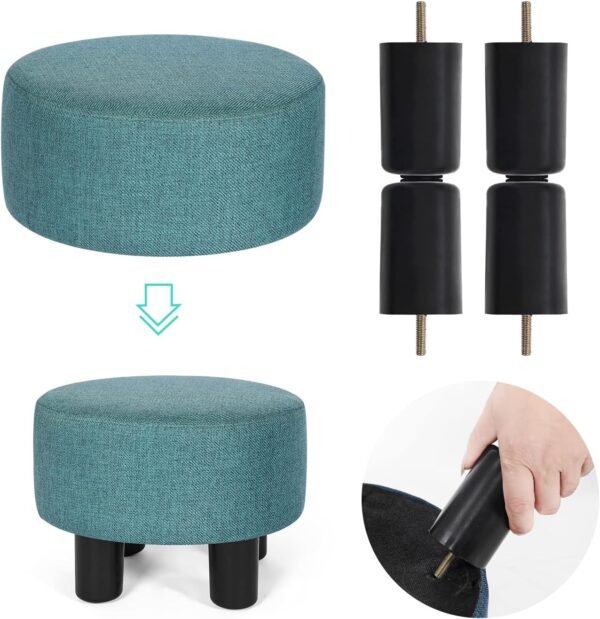 Asense Round Footrest Ottoman Footstools Padded Small Seat with Non-Skid Legs (Blue, Round) - Image 4