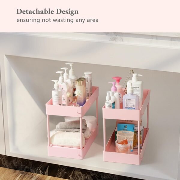 danpinera Slim Storage Cart, 3 Tier Narrow Rolling Cart on Wheels Bathroom Organizer Cart with Dividers Handle Hanging Cups Hooks for Laundry Room Kitchen Small Spaces, Pink - Image 6