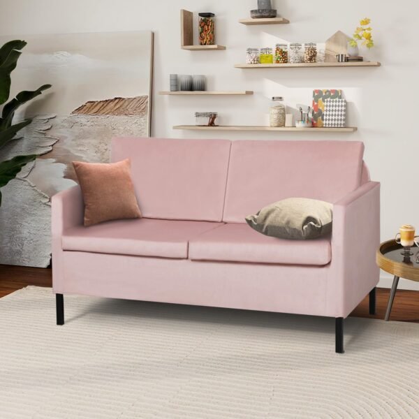 TYBOATLE Sofa Couch Mid Century Modern Small Loveseat for Living Room, 51" W Mini Little Upholstered 2-Seater Love Seats w/Iron Legs for Compact Small Space, Apartment, Bedroom, Dorm, Office (Pink) - Image 3