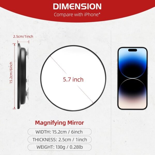 10X Magnifying Mirror, 6'' Makeup Mirror with 10X Magnification, 10X Magnifying Mirror with Suction Cups, Large Makeup Magnifying Mirror Compact Magnified Mirror, Round Makeup Magnification & Tweezers - Image 2