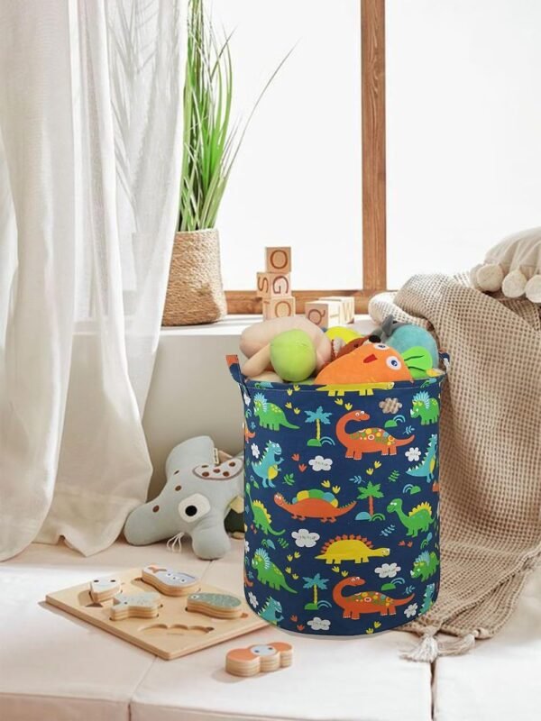 19.7 Inch Dinosaur Round Kids Laundry Clothes Hamper Dino Laundry Basket with Handles,Baby Toys Storage Organizer Bins Laundry Gift Basket for Boys and Girls Room, Bedroom Decor - Image 4