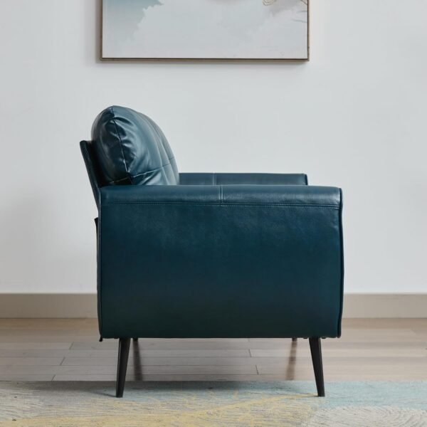 Sofa Couch 61" Small Loveseat Couches for Living Room Blue Leather Couch Mid Century Modern Tufted Mini Sofa Comfy Office 2 Seat Settee Love Seat Small Couches for Small Spaces Bedroom (1, Teal Blue) - Image 8