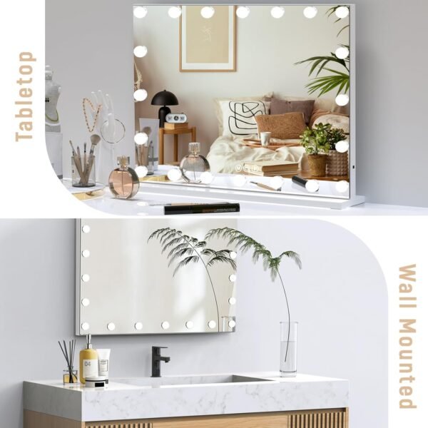 Hollywood Vanity Mirror with Lights, Tabletop Makeup Mirror with 20 Dimmable LED Bulbs, 3 Color Lighting Modes, Vanity Mirror for Bedroom, Touch Control, Tabletop or Wall-Mounted, White - Image 4