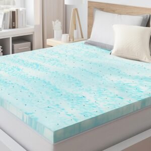 SMUG Memory Foam Mattress Topper, 3 Inch Thick Gel Infused Cooling Toppers Pad for Full Size Bed, Sleeper Sofa, RV, Camper, CertiPUR US Certified, Ventilated and Breathable, Bule, King