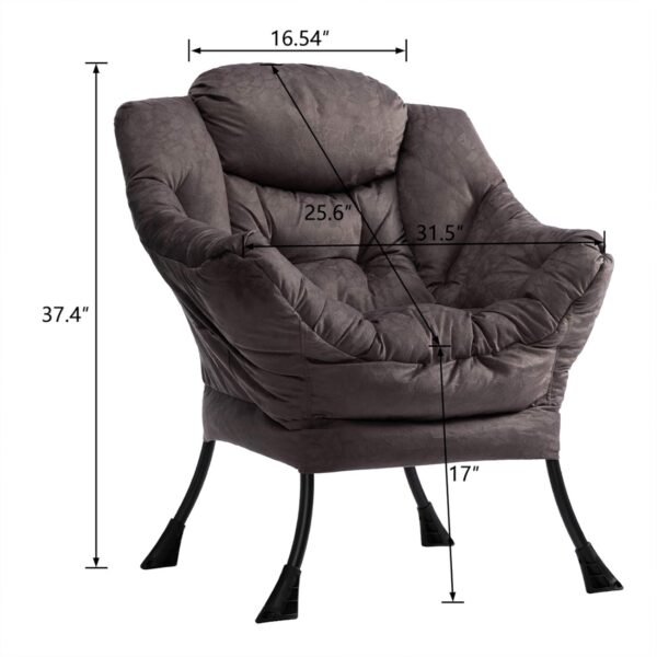 AcozyHom Modern Fabric Large Lazy Chair, Accent Oversized Comfy Reading Chair, Thick Padded Cozy Lounge Chair with Armrest, Steel Frame Leisure Sofa Chair for Living Room, Bedroom, Dorm, Coffee - Image 3