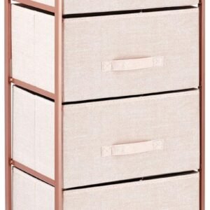 mDesign Tall Dresser Storage Tower Stand with 4 Removable Fabric Drawers – Steel Frame, Wood Top Organizer for Bedroom, Entryway, Closet – Lido Collection – Light Pink/Rose Gold