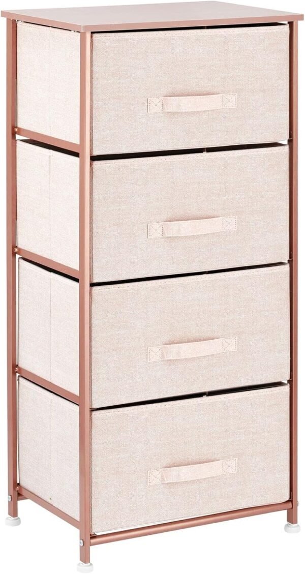mDesign Tall Dresser Storage Tower Stand with 4 Removable Fabric Drawers - Steel Frame, Wood Top Organizer for Bedroom, Entryway, Closet - Lido Collection - Light Pink/Rose Gold