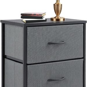 Sweetcrispy Nightstand with 2 Storage Drawers, 20″ Height End Tabl Small e Bed Side Furniture, Wooden Top Fabric Cabinet Kids Night Stand Mini Dresser for Bedroom, Closet, Entryway, College Dorm